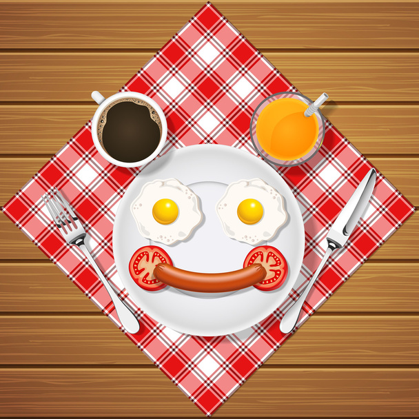 oso sonriente hacer con huevos fritos y salchichas y bebidas
 - Vector, Imagen