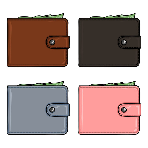 Cartoon Color Leather Wallets. - Vector, Image