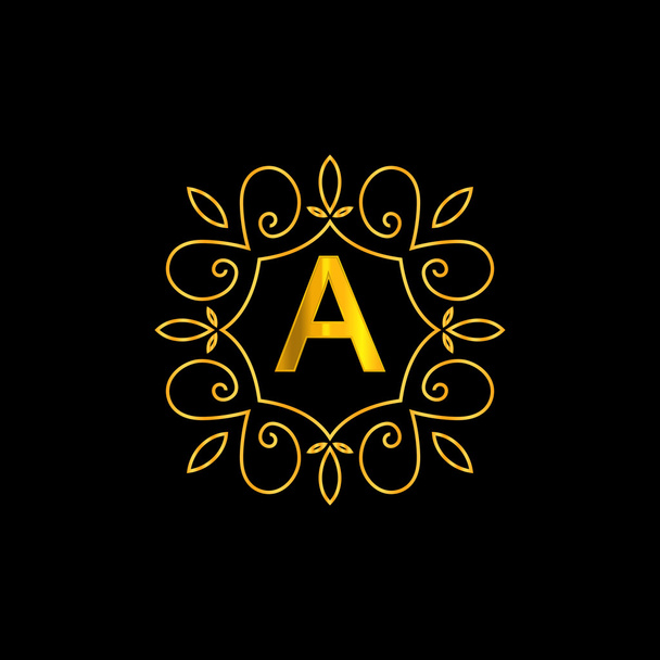 Vector elegant gold font. Letter A. Template for company logo with monogram element. Design element or icon - Вектор,изображение