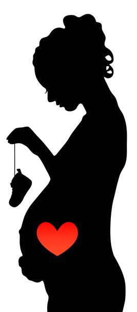 schwangere Mädchen mit Schuhen und rotem Herz - Vektor, Bild
