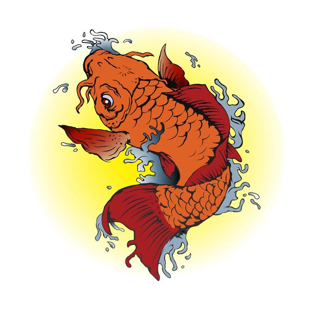 Πορτοκαλί Koi ψάρια τατουάζ εικονογράφηση. - Διάνυσμα, εικόνα