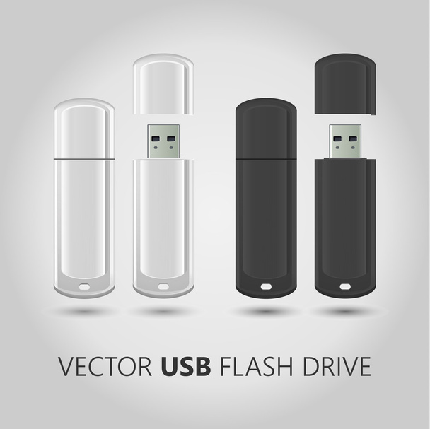 Vector isolated USB pen drives, black and white flash disks - ベクター画像