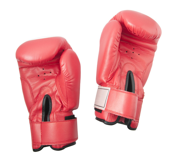 Luvas vermelhas para boxe ou chute boxe isolado no fundo branco
 - Foto, Imagem