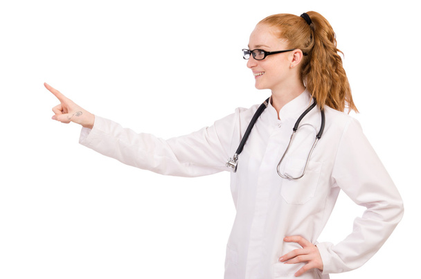 Beyaz izole stetoskop ile oldukça kadın doktor - Fotoğraf, Görsel