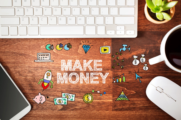 Make Money concept with workstation - Foto, Imagem