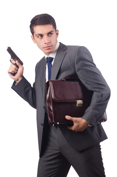Businessman with gun isolated on white - Photo, Image