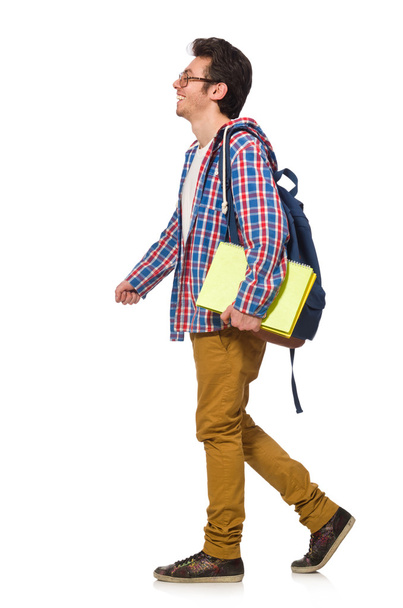 Student with books and backpack isolated on white - Foto, afbeelding