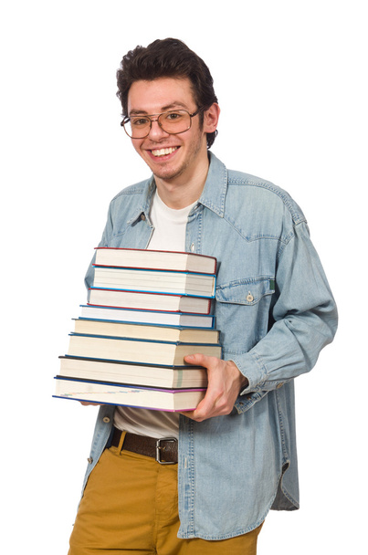 Student with books isolated on white - Foto, imagen