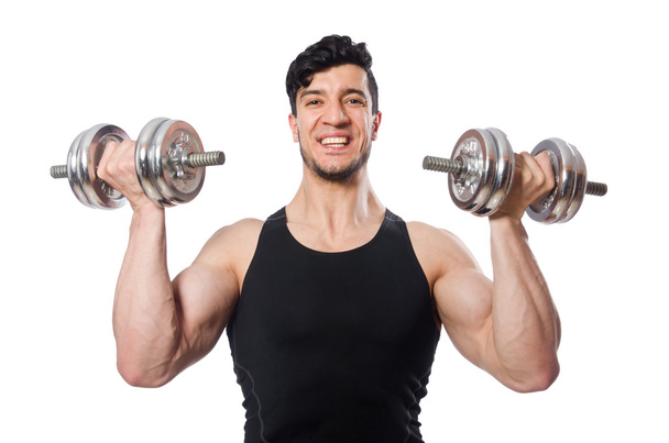 Man with dumbbells isolated on white - Fotografie, Obrázek