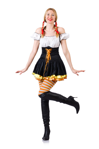Woman in bavarian costume isolated on white - 写真・画像