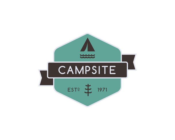 Vintage mountain camping badge, outdoor logo, emblem and label. Forest camp concept, color design. Best for travel sites, adventure magazines. Easy to change color. Vector - Vector, imagen