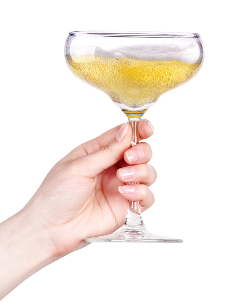 Hand with glass of champagne isolated on a white - Fotoğraf, Görsel