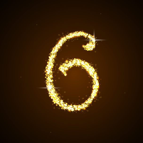 Número seis de la estrella brillante de oro
 - Vector, Imagen
