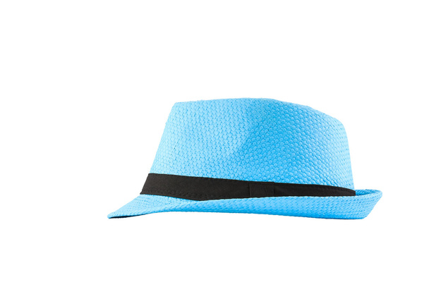 Blue woven hat isolated on white background - Photo, Image