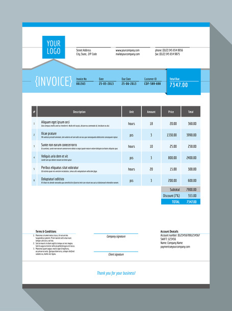 Vector Customizable Invoice Form Template Design. Vector Illustration - Vector, Image