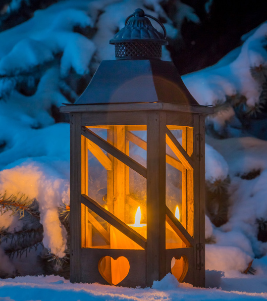 lantern in the snow at christmas - Photo, Image