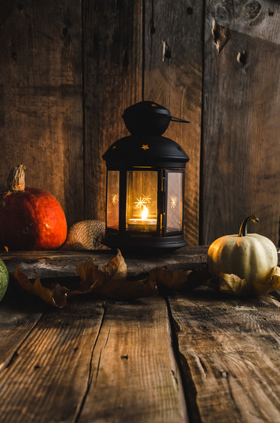 Halloween pumpkin moody picture with lantern - Фото, изображение