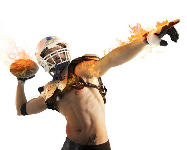 Jugador de fútbol lanza una bola de fuego
 - Foto, Imagen