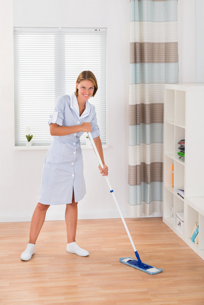 Female Janitor Mopping Floor - Foto, Imagem