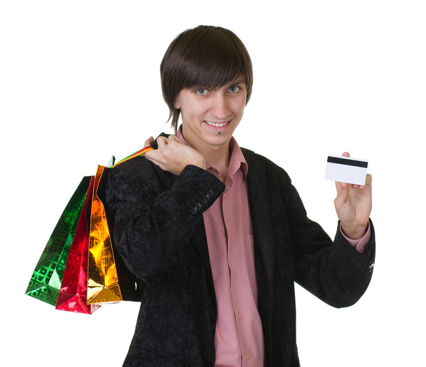 Homme avec des fleurs et carte de crédit
 - Photo, image