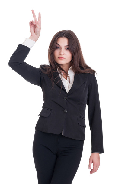 Young and confident business woman showing peace or victory gest - Фото, зображення