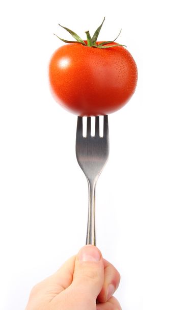Tomato on fork - Fotoğraf, Görsel