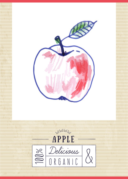 vintage label with hand drawn apple - Vector, Image