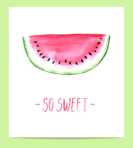 Niedliche handgezeichnete Aquarell-Wassermelonenscheibe - Vektor, Bild