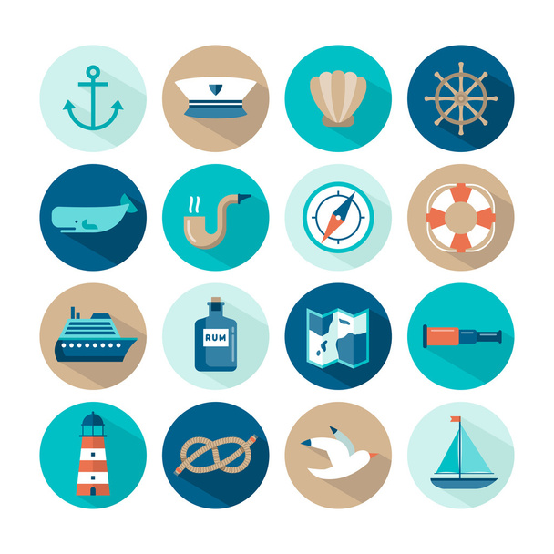 set of beautiful nautical flat icons - Vector, Image