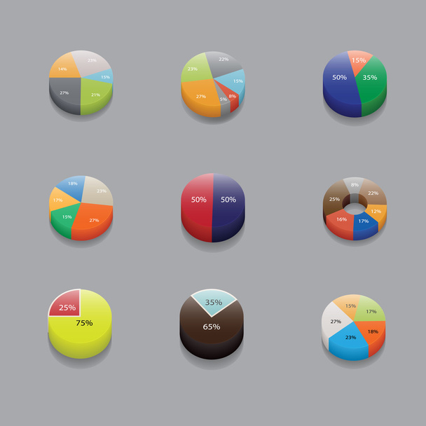 set of 3D pie charts. business items and stats with the numbers. - ベクター画像
