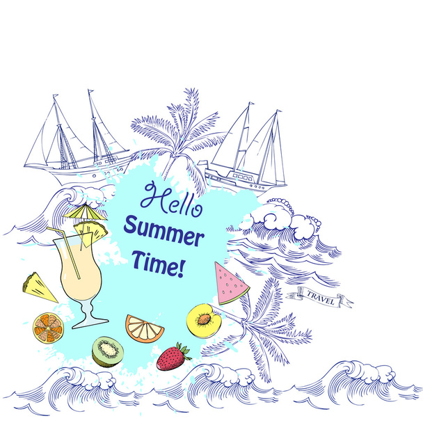 Літній фон з коктейльним склом та фруктами
 - Вектор, зображення