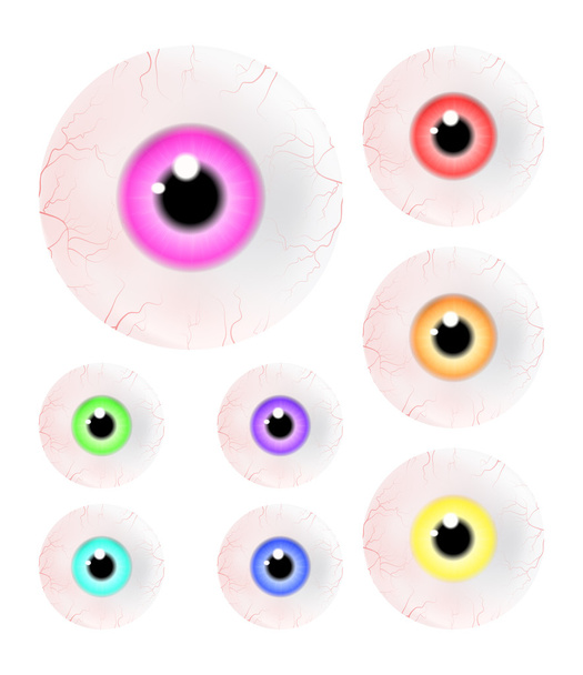 Conjunto de bola de ojo humano realista con pupila colorida, iris. Ilustración vectorial aislada sobre fondo blanco. - Vector, Imagen