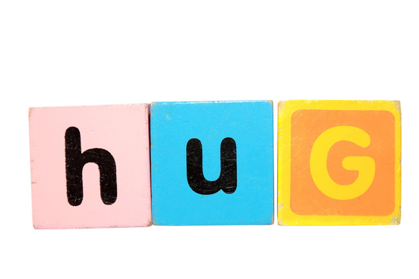 Hug in toy play block letters with clipping path on white - Photo, Image