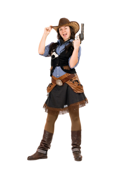 Cheerful cowgirl with a gun - Foto, immagini
