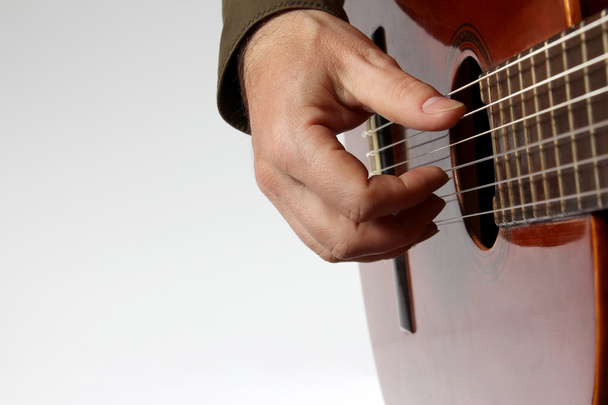 in the chord playing classical guitar closeup - Фото, изображение