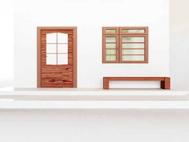 simple facade, door, bench, window - Photo, Image