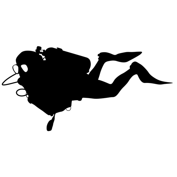 Black silhouette scuba divers. Vector illustration. - Vector, Image