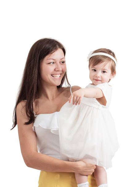 Mother holding cute little girl isolated on white - Foto, Imagem