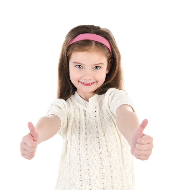 Smiling cute little girl with two finger up - Photo, Image