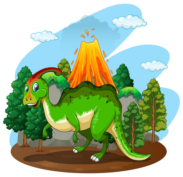 Dinossauro verde na floresta
 - Vetor, Imagem