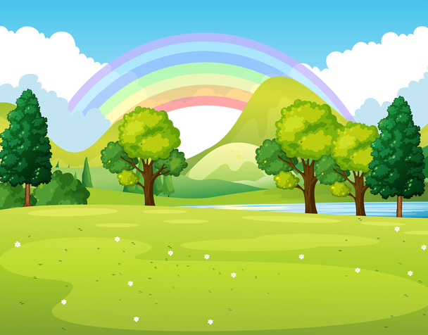 Escena natural de un parque con arco iris
 - Vector, imagen