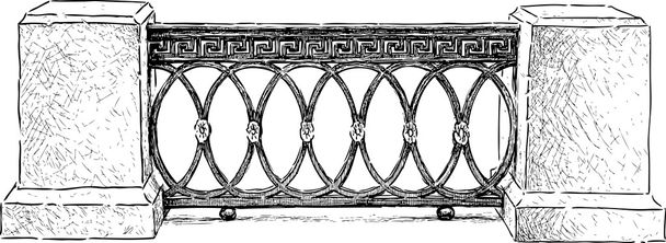fragment of the fence on  the embankment - Vector, Image