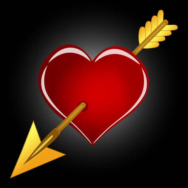 rood hart met gouden pijl - Vector, afbeelding
