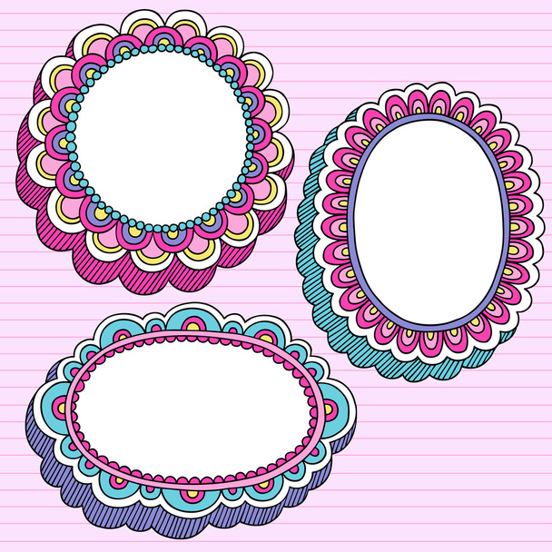 Psychedelic Doodle Picture Frame Vector Set - Vector, Image