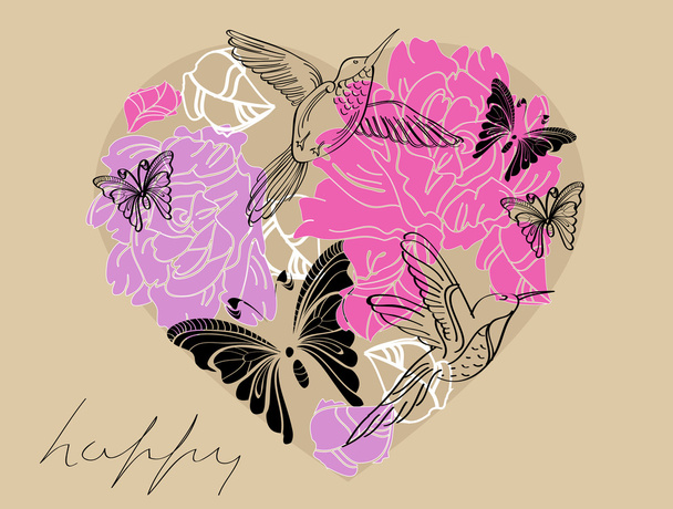 Valentine floral brown and pink background with heart - Vecteur, image