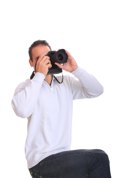 Portrait of male photographer with cameras - Fotó, kép