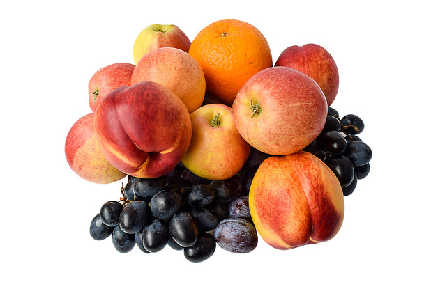 Juicy fresh fruit: oranges, nectarines, apples, grapes. - Фото, зображення