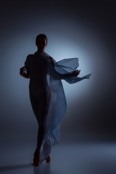The beautiful ballerina dancing with blue veil - Valokuva, kuva