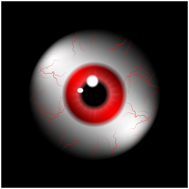 Image d'une boule d'oeil humaine réaliste avec pupille rouge, iris. Illustration vectorielle isolée sur fond noir
. - Vecteur, image