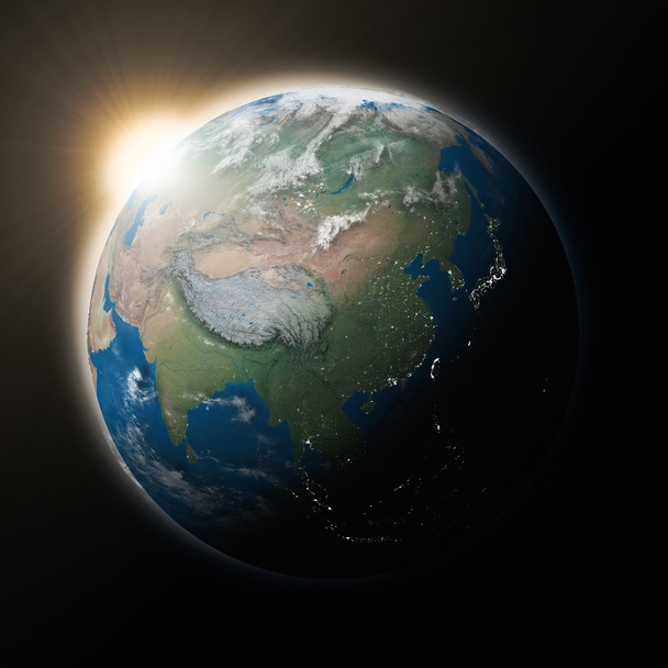 Sol sobre el sudeste asiático en el planeta Tierra
 - Foto, Imagen